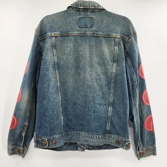 LIZI PHOENIX Old Navy Custom Hand-painted Blue Jean Trucker Jacket Men's Size L - Picture 2 of 11